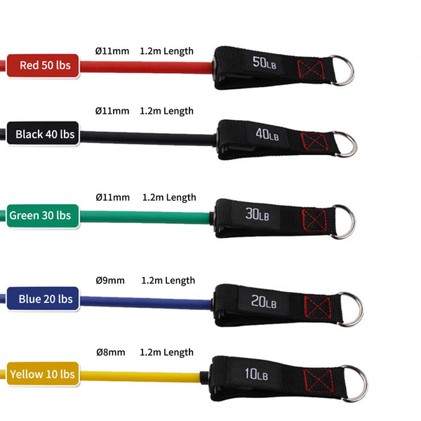 QOZY Latex Resistance Bands Set 11pcs | Workout Exercise Bands with Door Anchor, Handles | Stackable Up to 150lbs 68kgs | Muscle Training Tubes,Legs Ankle Straps, for Home Therapy,Fitness,Gym