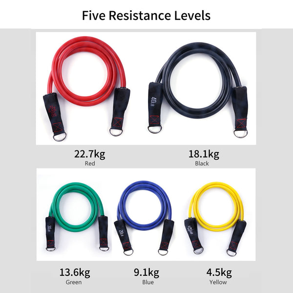 QOZY Latex Resistance Bands Set 11pcs | Workout Exercise Bands with Door Anchor, Handles | Stackable Up to 150lbs 68kgs | Muscle Training Tubes,Legs Ankle Straps, for Home Therapy,Fitness,Gym