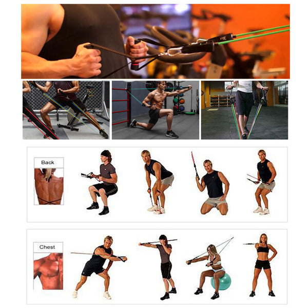 QOZY Latex Resistance Bands Set 11pcs | Workout Exercise Bands with Door Anchor, Handles | Stackable Up to 150lbs 68kgs | Muscle Training Tubes,Legs Ankle Straps, for Home Therapy,Fitness,Gym