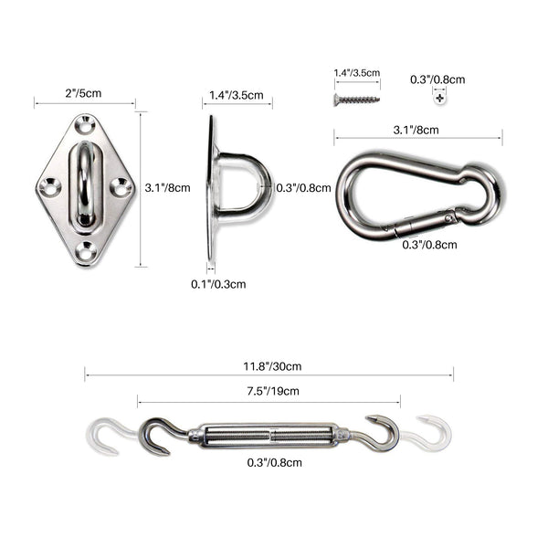 QOZY Shade Sail Hardware Kit, Sun Shade Installation Set, Marine Grade 316 Stainless Steel M8 Extra Heavy Duty 8 Inch for Rectangle ,Square  Triangle Shade Cloth, 40 Pcs Set